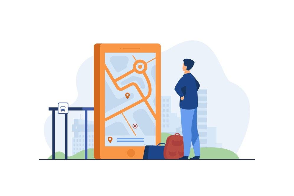 Homme recherche itineraire carte dans application mobile 74855 10891